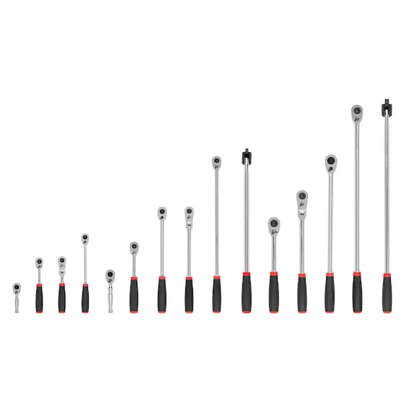 1/4, 3/8, 1/2 Inch Drive Quick-Release Comfort Grip Ratchet and Breaker Bar Set (15-Piece)